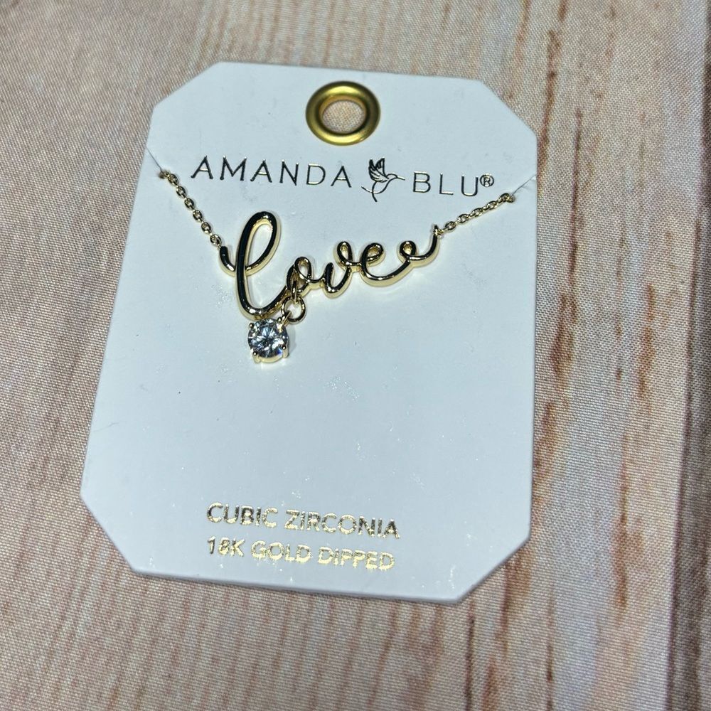 New Amanda Blu Gold 'Love' Script Necklace with Cubic Zirconia